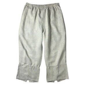 CLICK by Color Me Cotton Gray-Yellow Cropped Linen Pant  Size XL  Lagenlook Boho